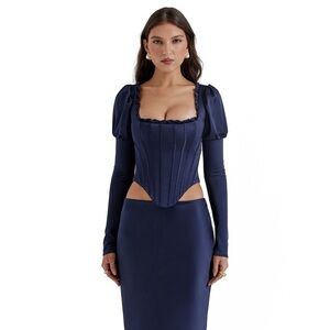 House of CB navy corset top shirt